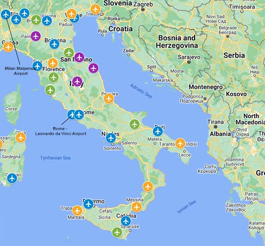 Map of Airports in Italy